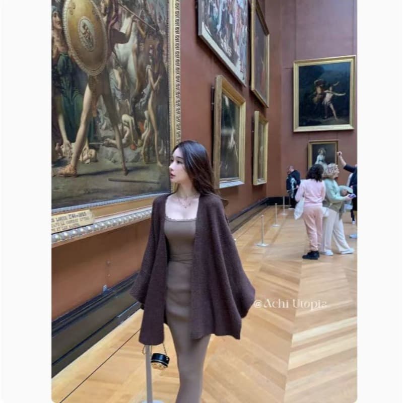 양모 핑크색 니트 카디건 코트 느긋한 루즈핏 불규칙 망토 숄 외부 잡아라. 의류 이미지 5