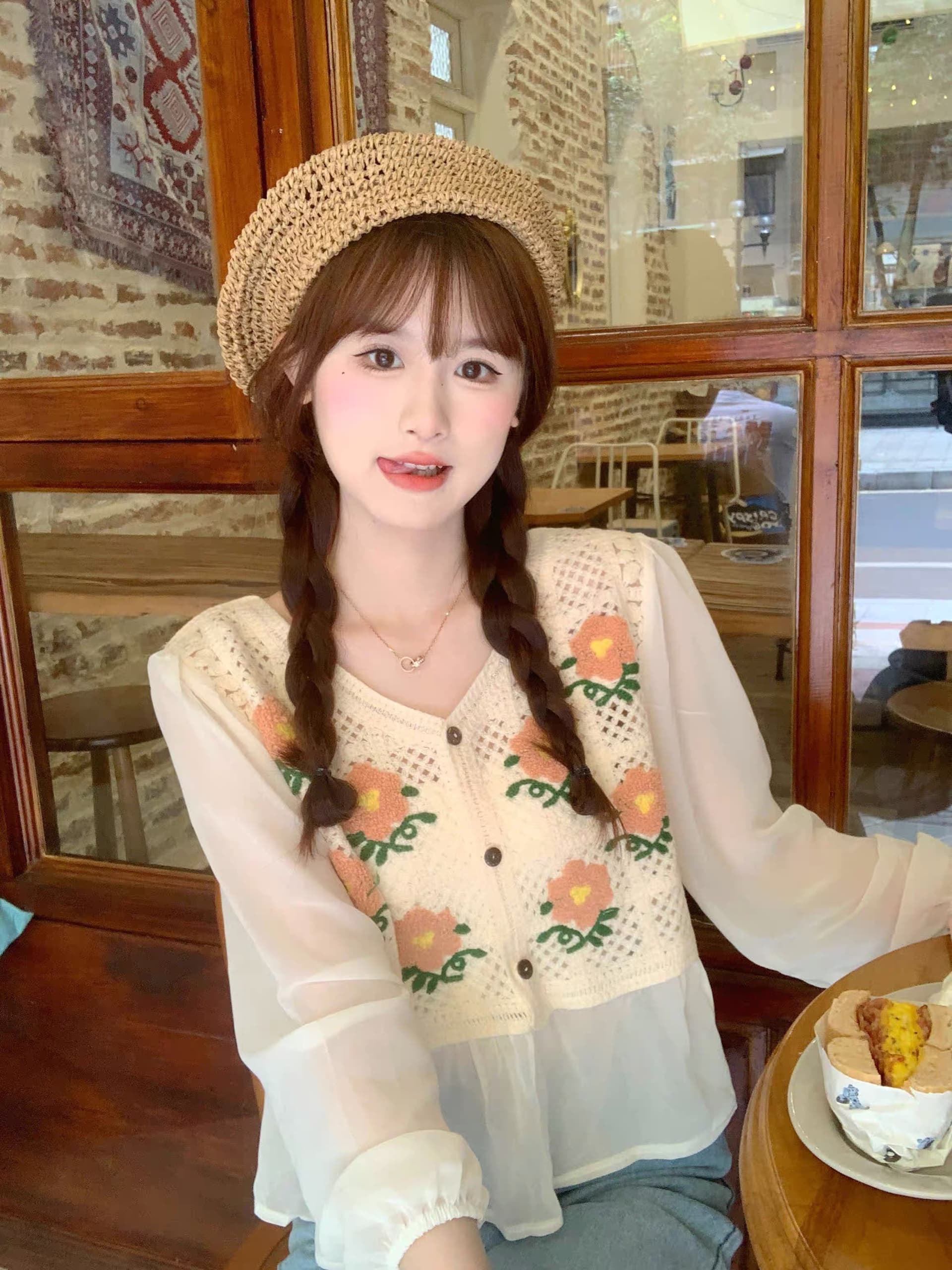 한국 레트로 외국 가스 작은 꽃 자카드 쉬폰 패치워크 긴팔 루즈핏 쇼트 스타일 셔츠 여성 셔츠 이미지 4