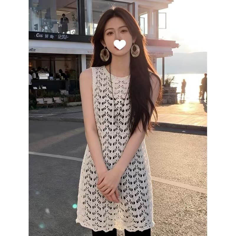 면 작은 샤넬 스타일 베스트 여름 자수 면 베스트 클립 수공 짜임 조끼 여성 스택 착용 짧은 오픈 가디건 상세 이미지 2