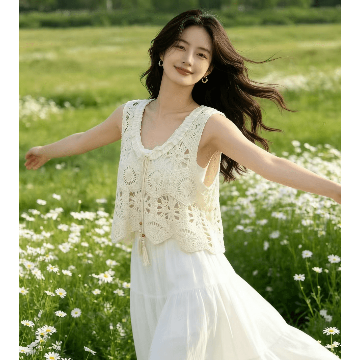 자수 홀로우 아웃 니트 베스트 조끼 여성 여름 외부 가져 가라. 새로운 보헤미안 루즈핏 슬립 맨위 민소매 블라우스 이미지 5