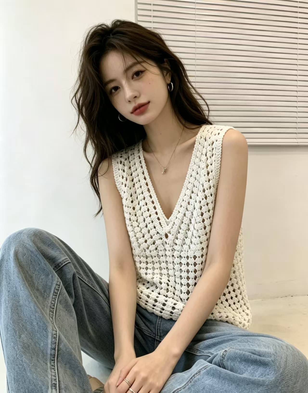 여름 새로운 프랑스식 홀로우 아웃 자수 디자인 센스 연령 감소 외국 가스 민소매 조끼 베스트 맨위 티셔츠 이미지 4