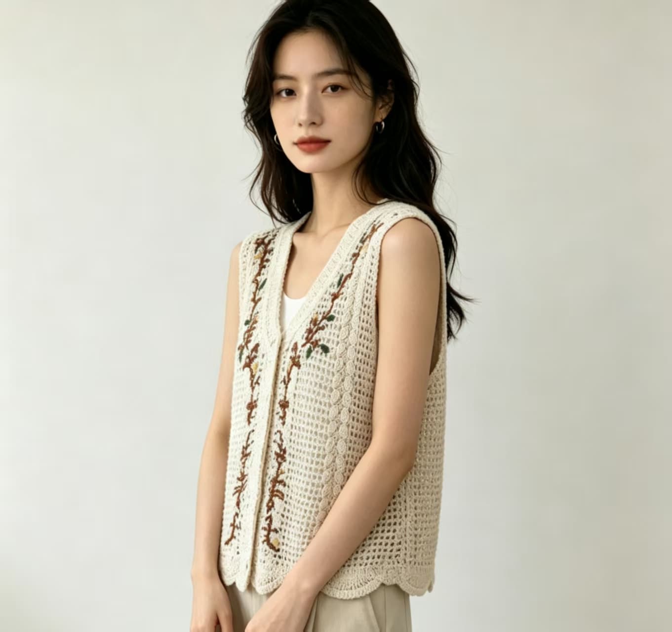 레트로 센 부서 작은 대중 무거운 작업 자수 자수 조끼 여자 V넥 민소매 외부 가져 가라. 스택 착용 홀로우 아웃 블라우스 여름 새로운 이미지 3