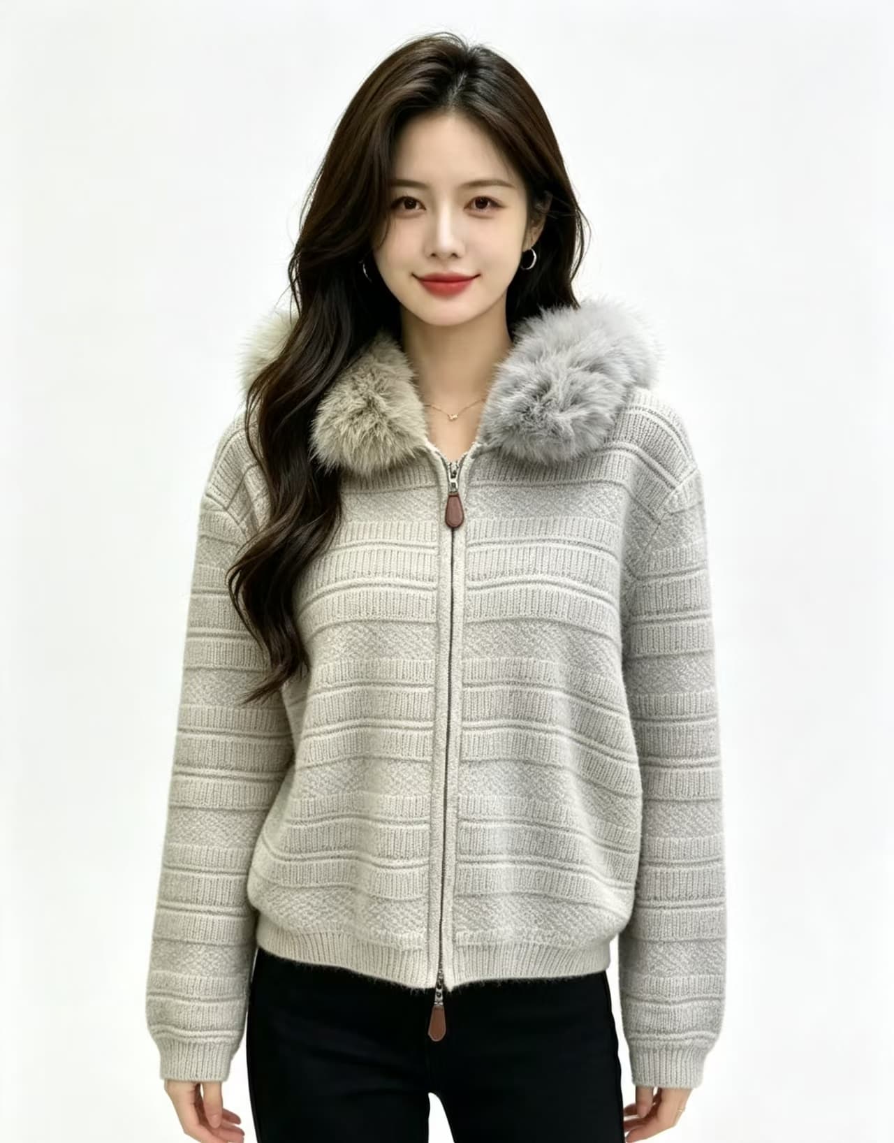 2026 겨울 새로운 천 금빛 바람 화이트 비즈 박기 플리스 오픈 가디건 여성 무거운 작업 다이아몬드 세팅 라운드 넥 니트 스웨터 고급 센스 이미지 4