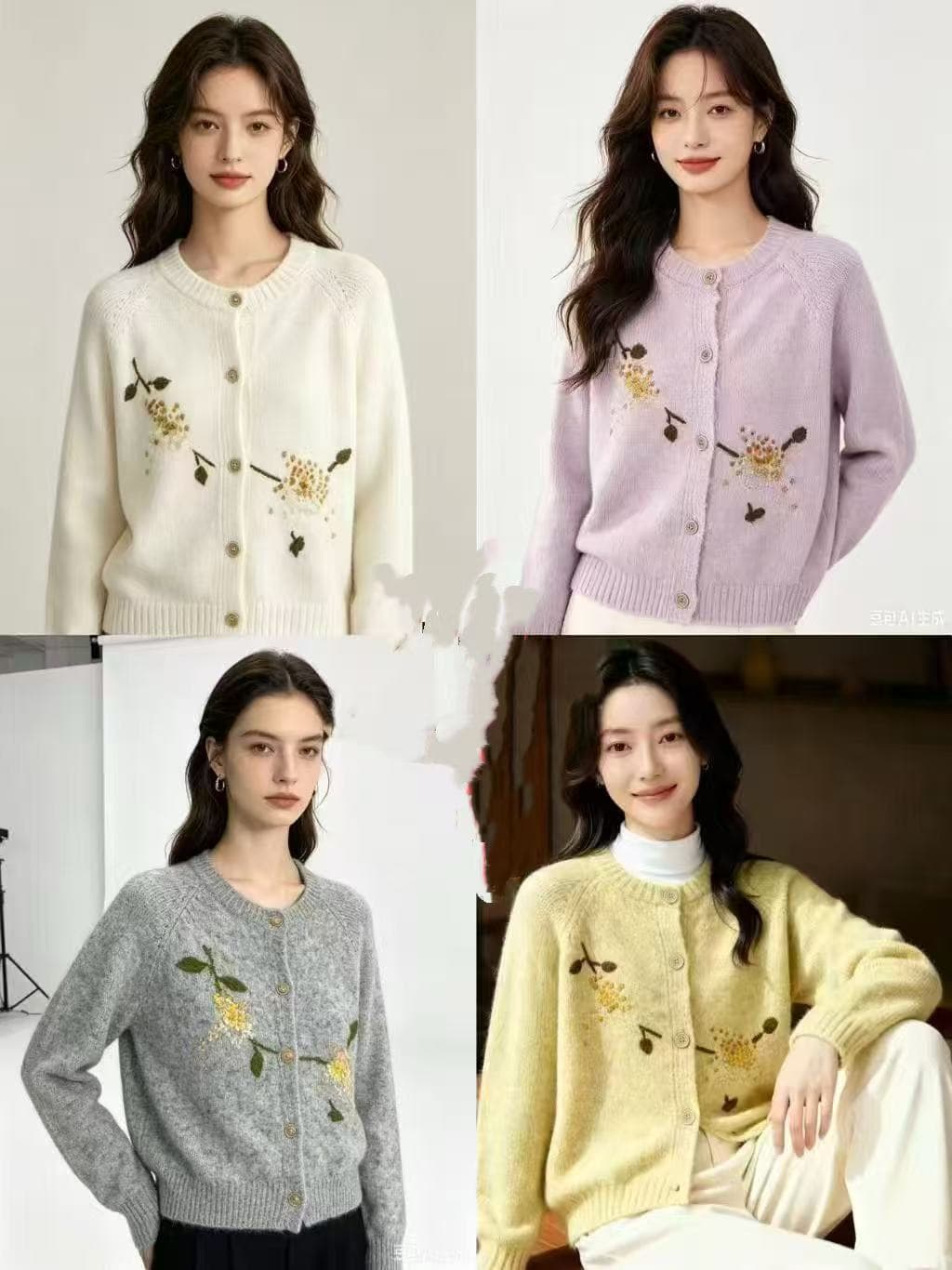 자수 싱글 줄 버튼 스웨터 오픈 가디건 여성 가을 새로운 다용도 라운드 넥 맨위 이미지 4
