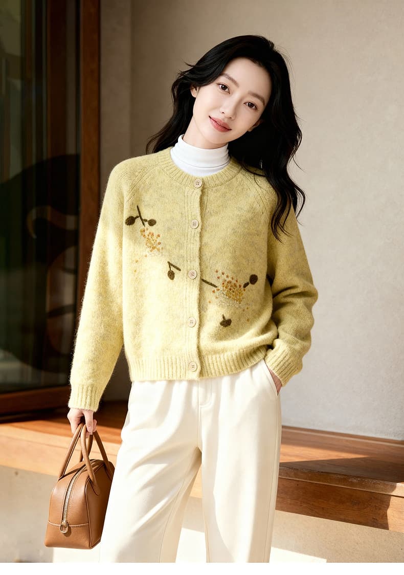 자수 싱글 줄 버튼 스웨터 오픈 가디건 여성 가을 새로운 다용도 라운드 넥 맨위 상세 이미지 4