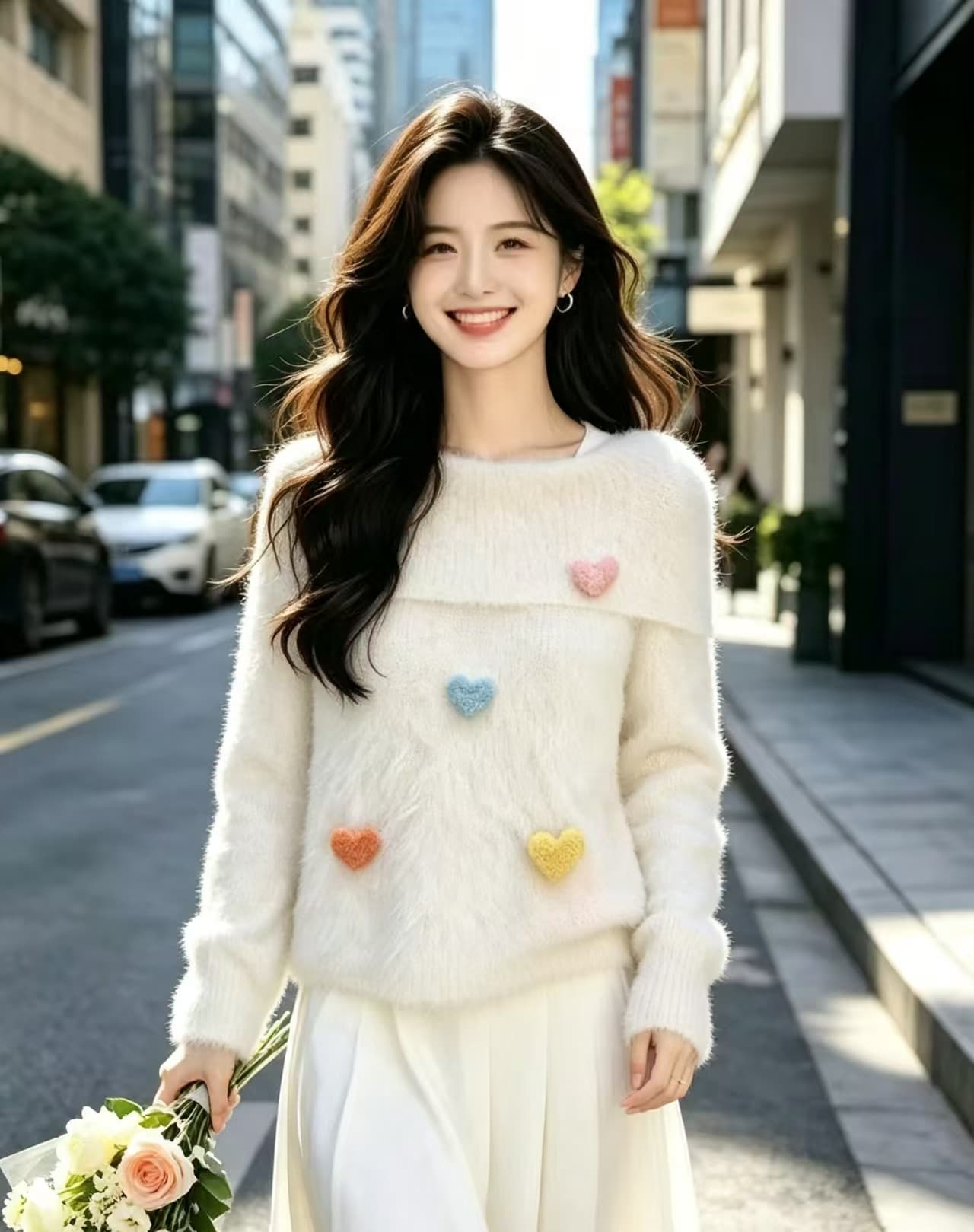 한 부서 부드러운 바람 부드러운 찹쌀 3 차원 색상 털 공 스웨터 여자 가을 겨울 느긋한 바람 루즈핏 슬림해 보이는 다용도 니트 스웨터 이미지 2