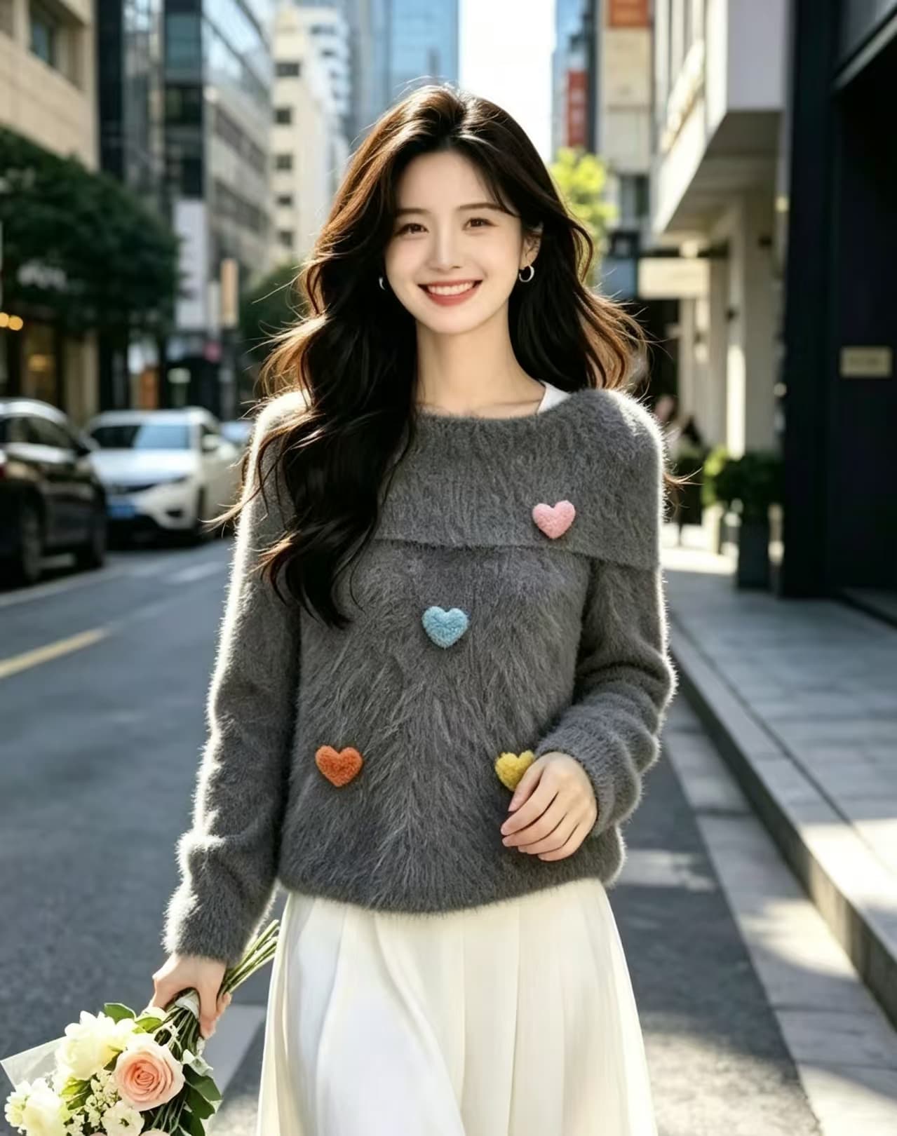 한 부서 부드러운 바람 부드러운 찹쌀 3 차원 색상 털 공 스웨터 여자 가을 겨울 느긋한 바람 루즈핏 슬림해 보이는 다용도 니트 스웨터 상세 이미지 1