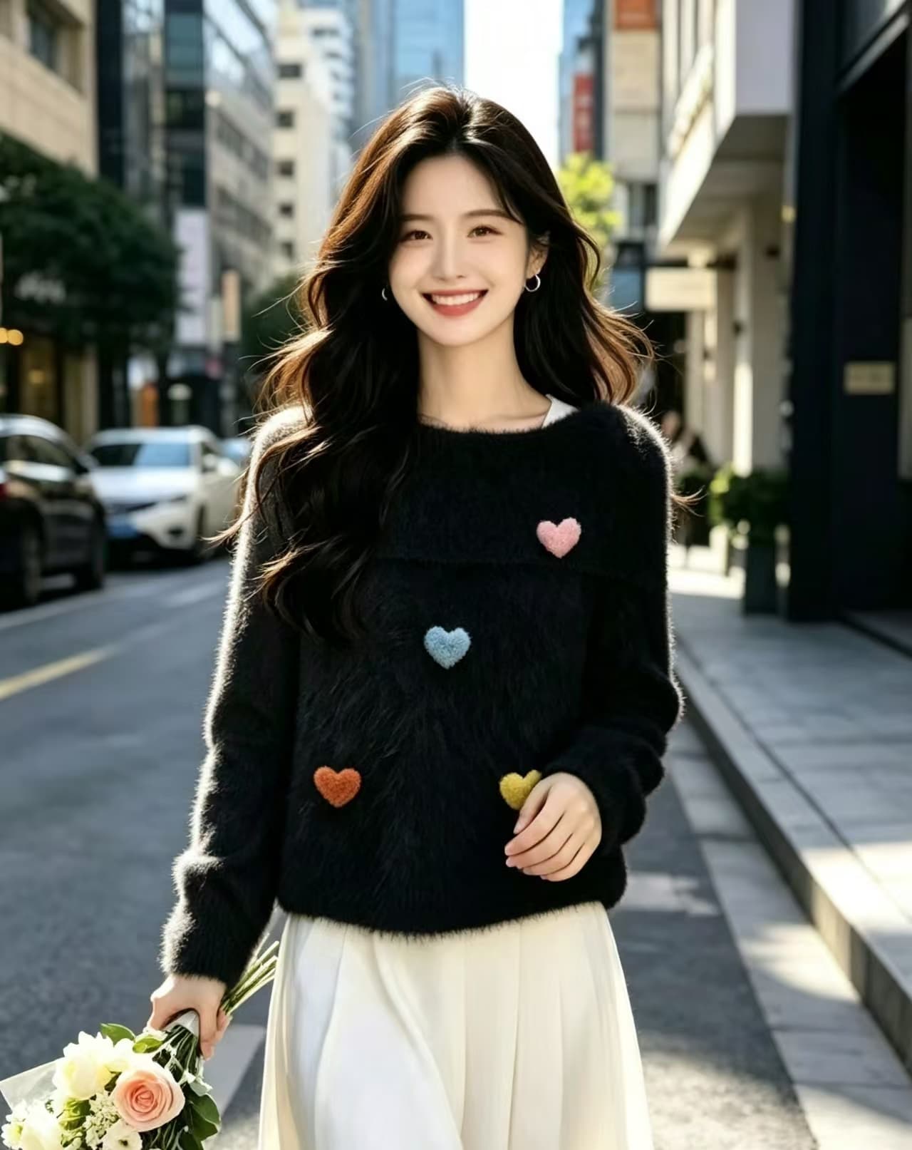 한 부서 부드러운 바람 부드러운 찹쌀 3 차원 색상 털 공 스웨터 여자 가을 겨울 느긋한 바람 루즈핏 슬림해 보이는 다용도 니트 스웨터 상세 이미지 4