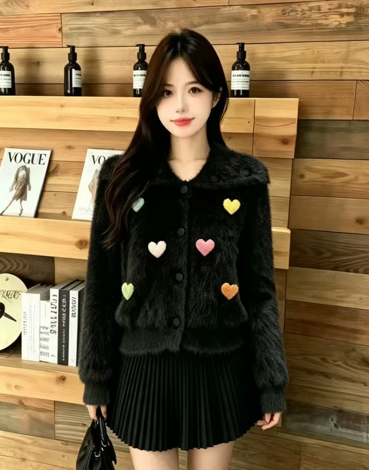 두꺼운 한 부서 빅 칼라 모방 수달 스웨터 여자 화이트 단추 부서 느긋한 분위기 센스 니트 스웨터 이미지 3