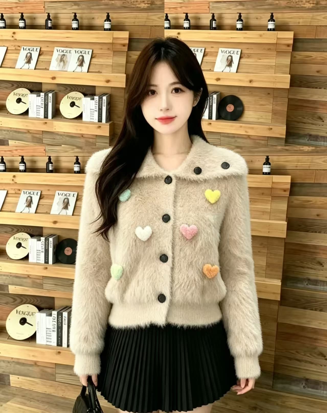 두꺼운 한 부서 빅 칼라 모방 수달 스웨터 여자 화이트 단추 부서 느긋한 분위기 센스 니트 스웨터