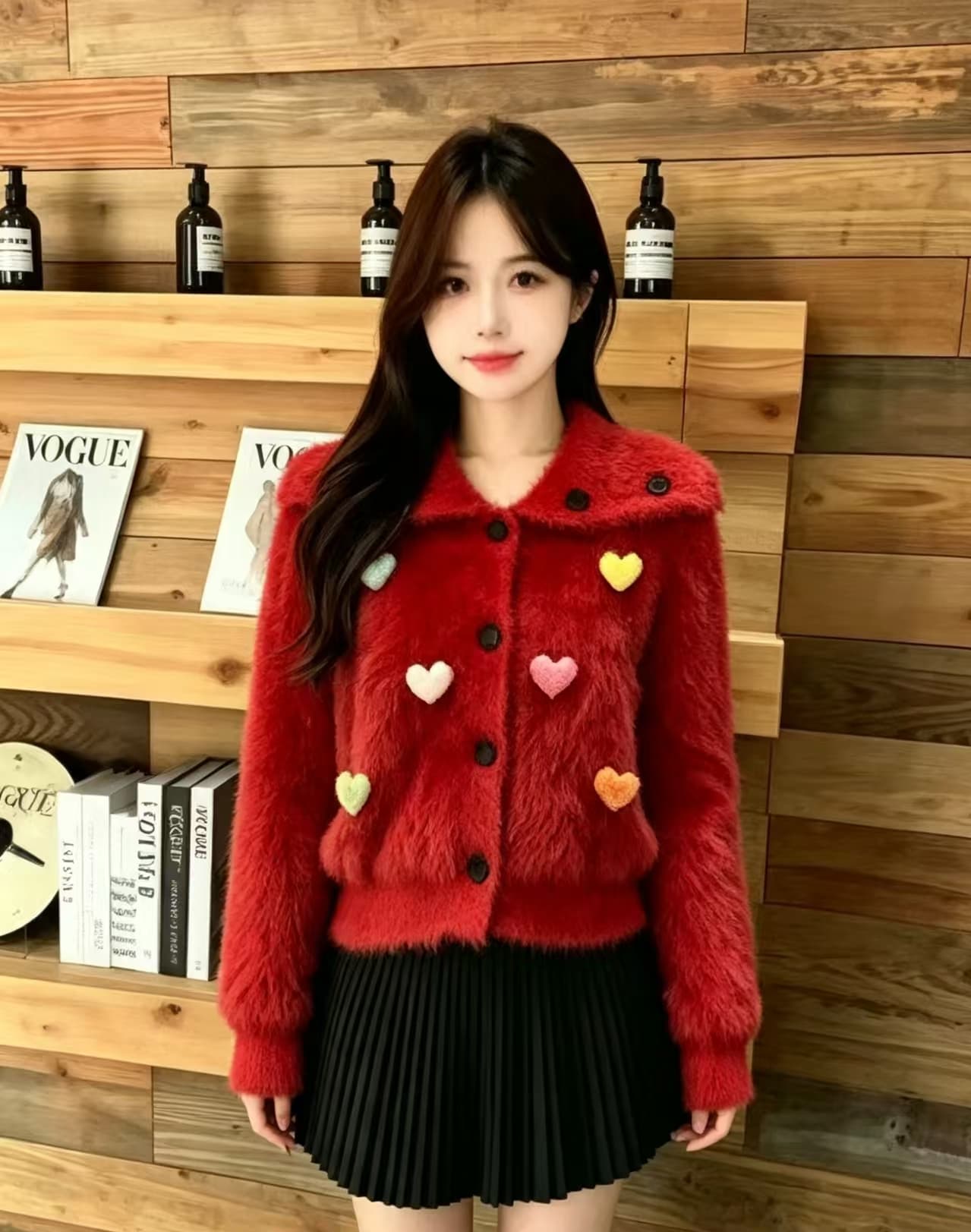 두꺼운 한 부서 빅 칼라 모방 수달 스웨터 여자 화이트 단추 부서 느긋한 분위기 센스 니트 스웨터 상세 이미지 3