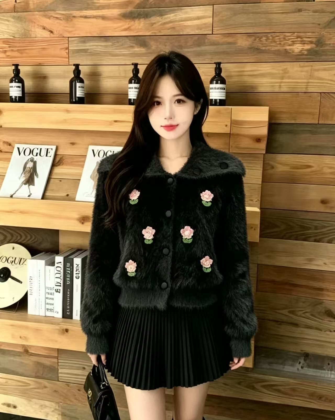 두꺼운 한 부서 빅 칼라 모방 수달 스웨터 여자 화이트 단추 부서 느긋한 분위기 센스 니트 스웨터 상세 이미지 2