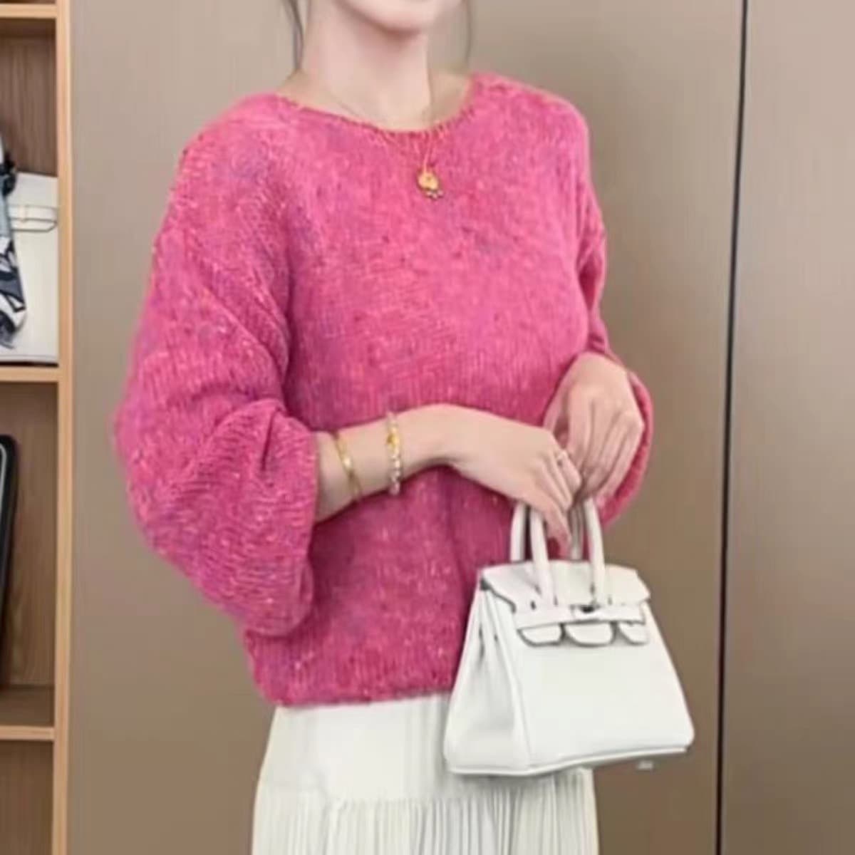 달콤함 무거운 작업 색상 실 라운드 넥 혼합 색상 니트 스웨터 여성 봄 새로운 루즈핏 슬림해 보이는 풀오버 부드러운 찹쌀 스웨터 상세 이미지 7