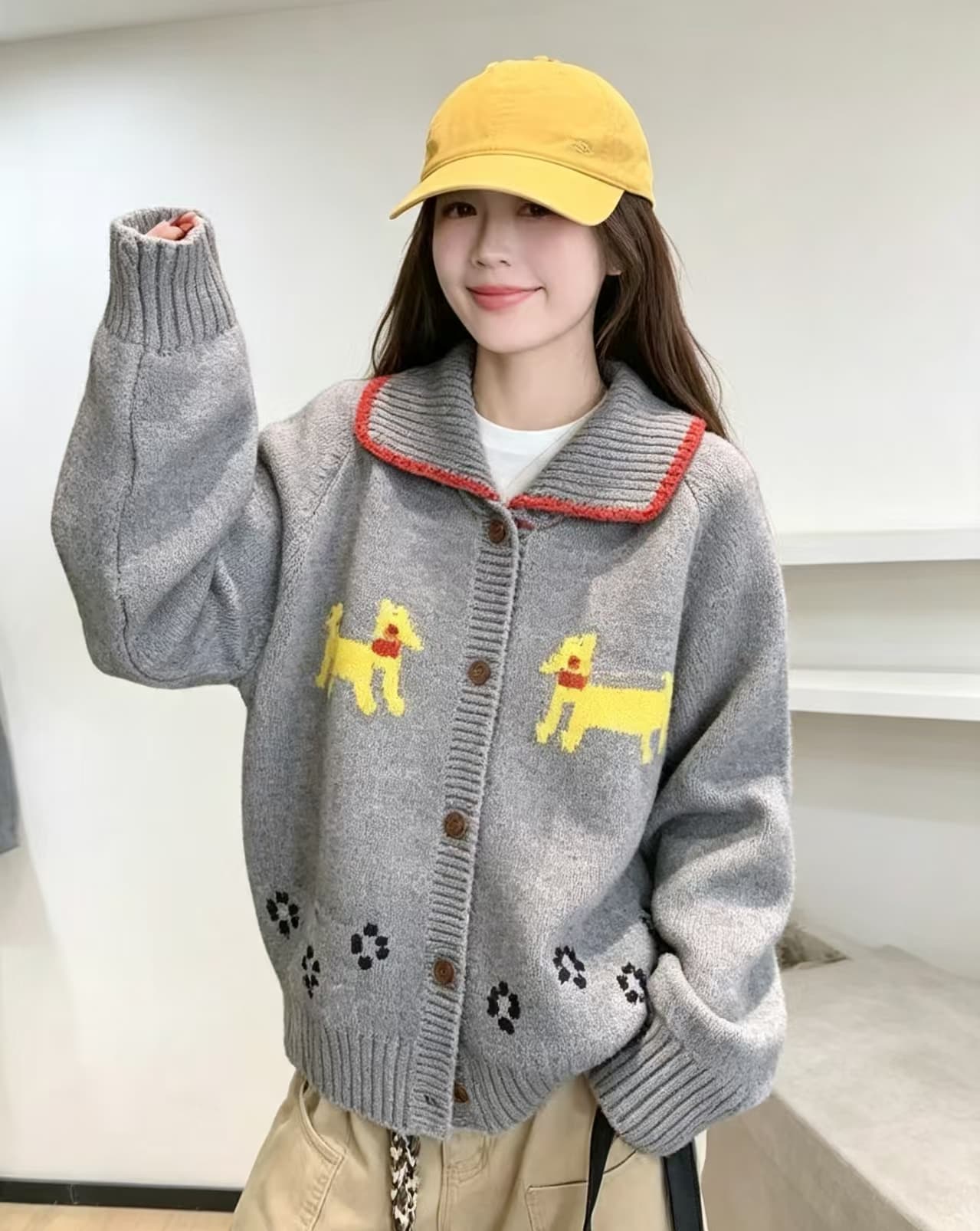 강아지 부드러운 찹쌀 스웨터 오픈 가디건 2026 가을 새로운 레트로 루즈핏 슬림해 보이는 느긋한 바람 맨위 여성 상세 이미지 6