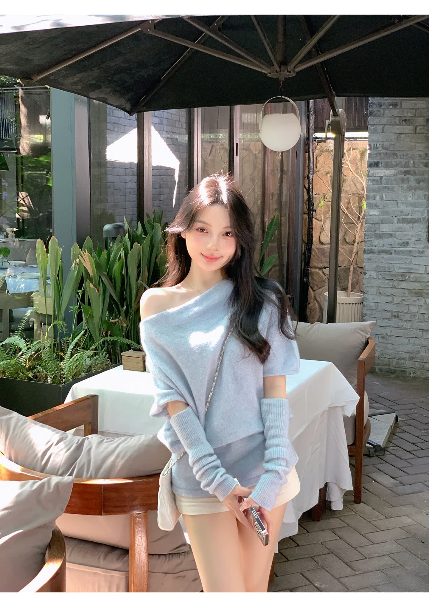 마 하이 양모 혼합 오프숄더 소매 커버 스웨터 여자 가을 겨울 느긋한 고급 센스 비스듬한 어깨 의류 인사이드 가져 가라. 상세 이미지 9