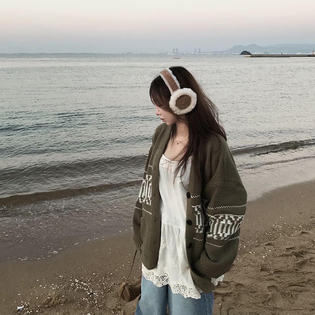 한국 chic 느긋한 루즈핏 레트로 자카드 스웨터 코트 보온 긴팔 니트 오픈 가디건 여성 상세 이미지 10