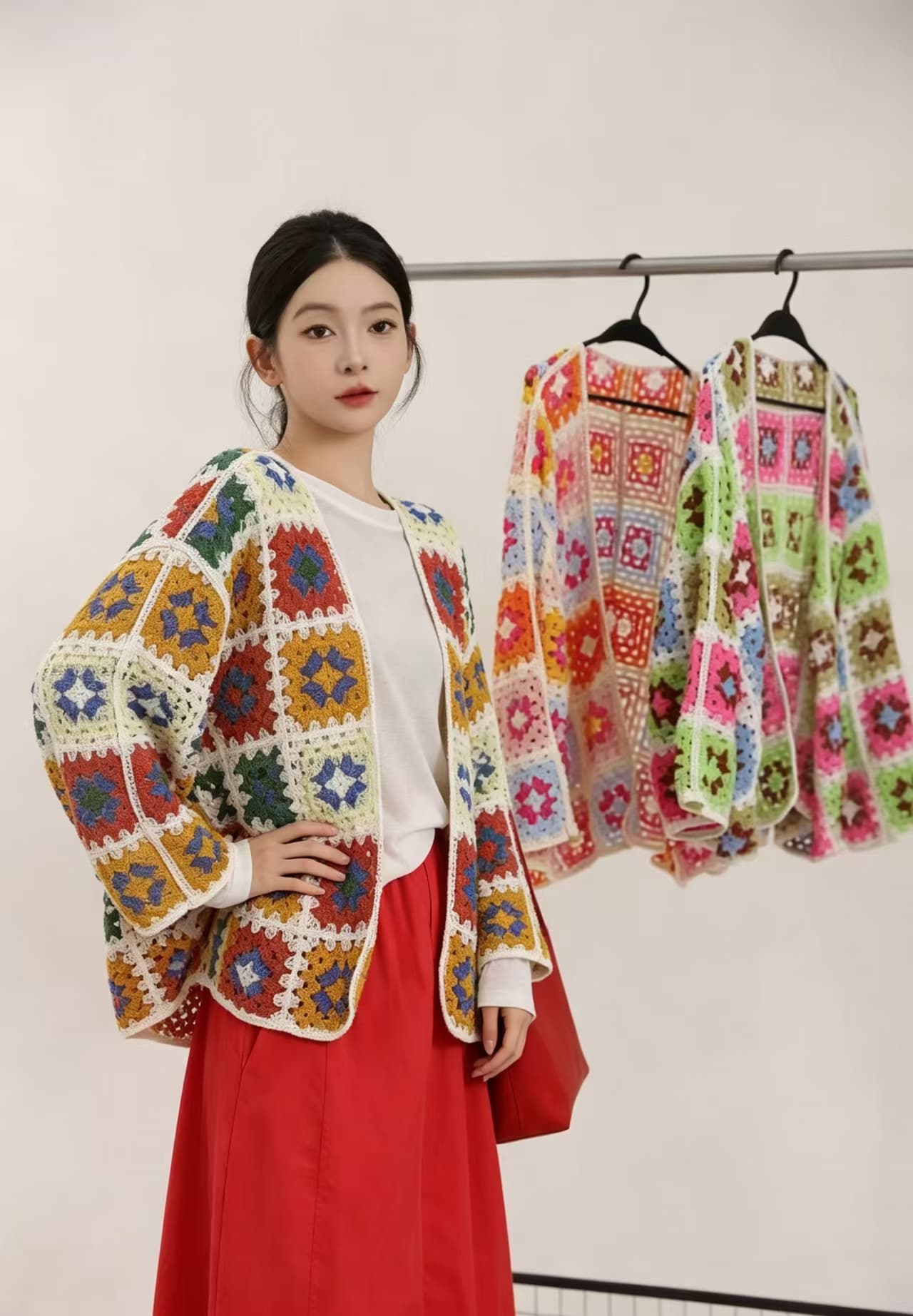 2026 봄 가을 문예 레트로 루즈핏 홀로우 아웃 자수 디자인 센스 니트 스웨터 여성 오픈 가디건 숄 재킷 이미지 3