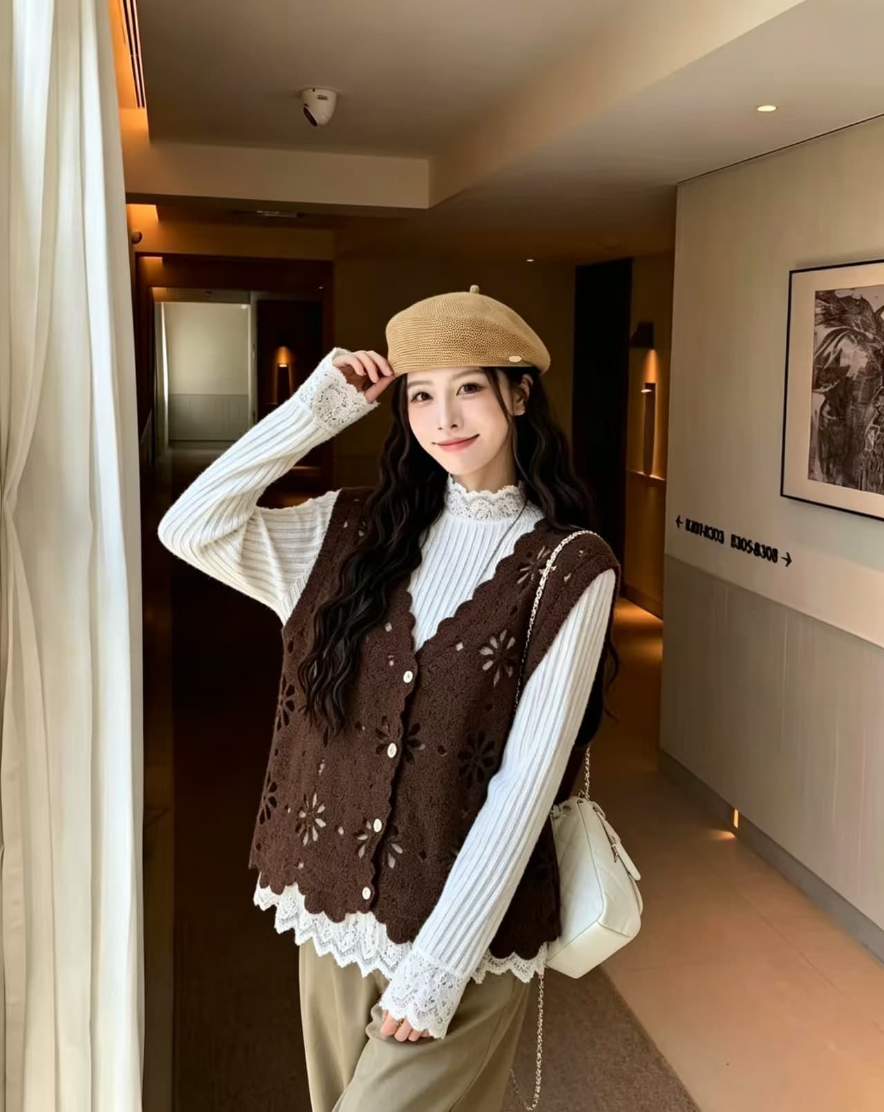 보헤미안 바람 커피 색상 홀로우 아웃 베스트 조끼 여성 외출용 2026 새로운 여름 빅 사이즈 마이크로 지방 mm 맨위