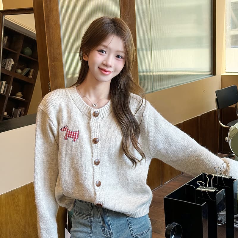 강아지 패치 사탕 색상 달콤함 오픈 가디건 스웨터 가을 새로운 재킷 기타 색상 숲속 소녀 이미지 4
