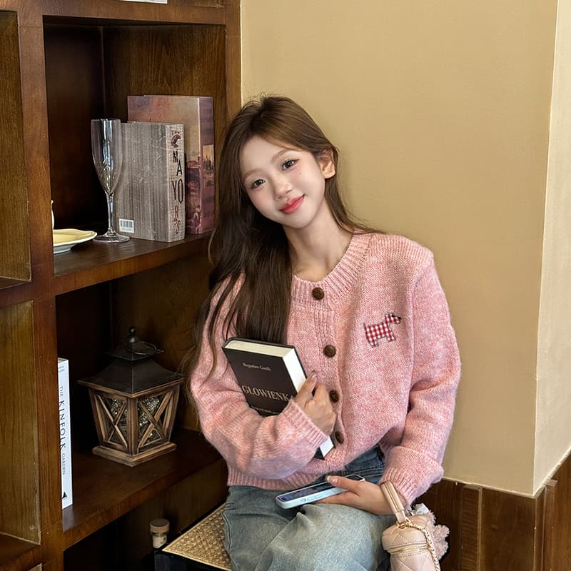 강아지 패치 사탕 색상 달콤함 오픈 가디건 스웨터 가을 새로운 재킷 기타 색상 숲속 소녀 상세 이미지 1