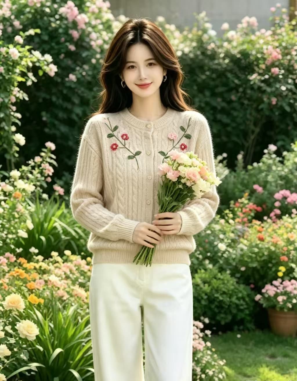 두꺼운 디자인 센스 작은 대중 무거운 작업 직물 꽃무늬 스웨터 오픈 가디건 패션 외국 가스 맨위 니트 스웨터 가을 겨울 이미지 4