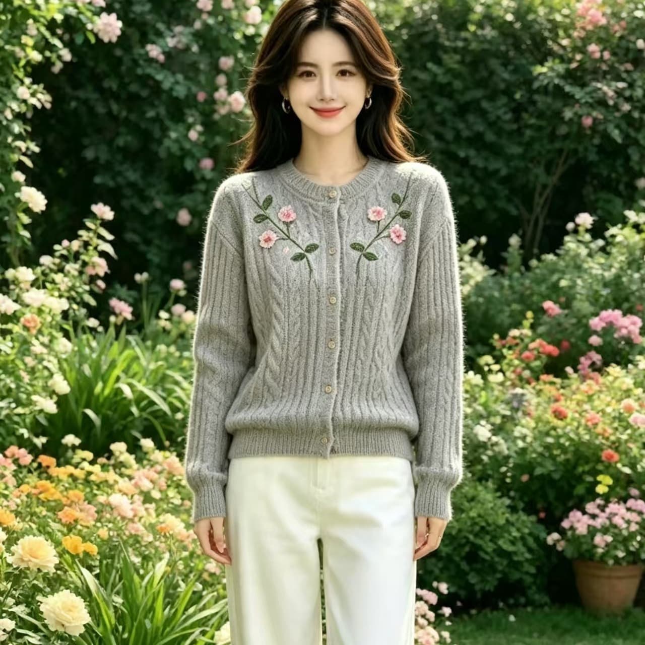 두꺼운 디자인 센스 작은 대중 무거운 작업 직물 꽃무늬 스웨터 오픈 가디건 패션 외국 가스 맨위 니트 스웨터 가을 겨울 이미지 5