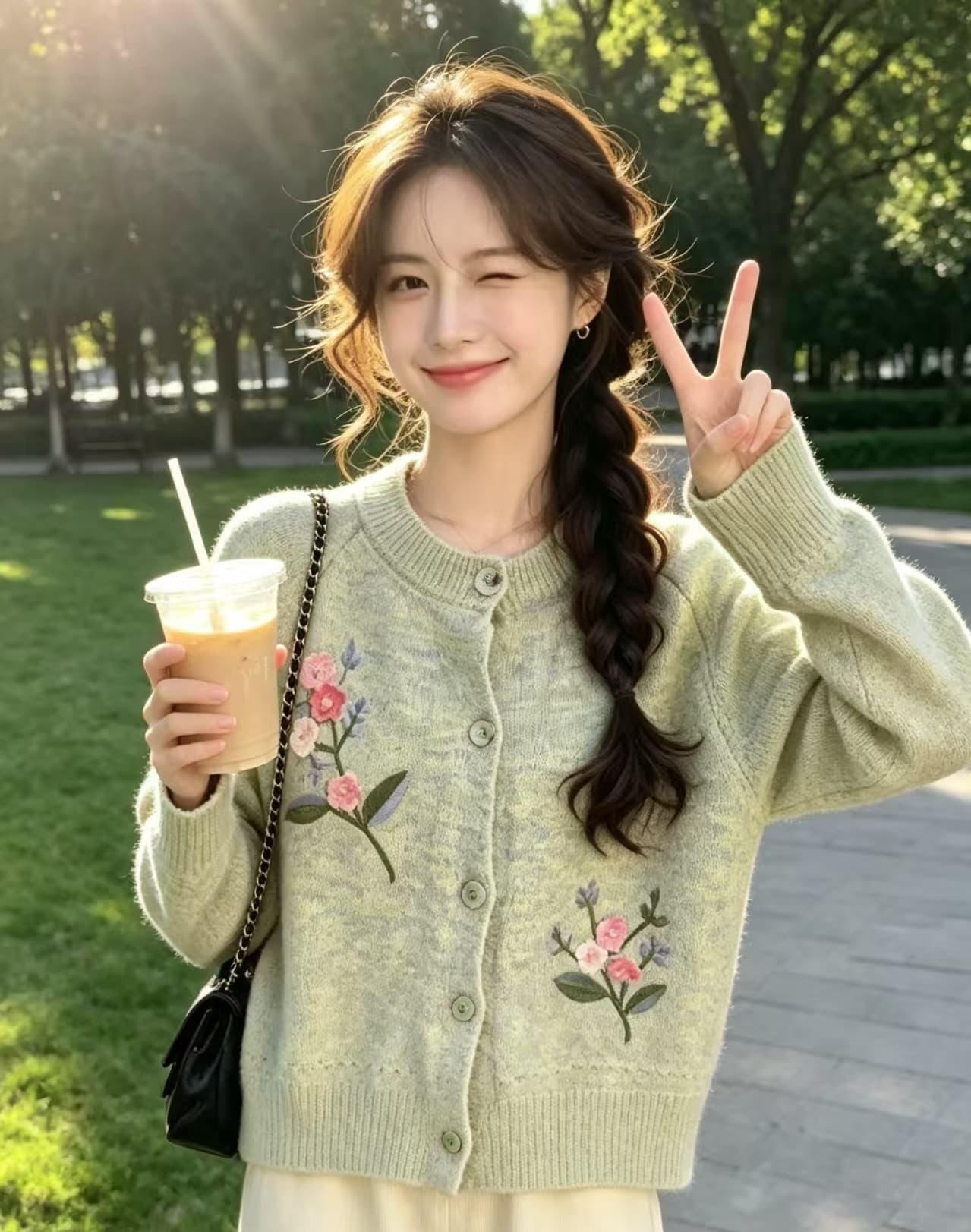 새로운 약화 된 양모 라운드 넥 니트 오픈 가디건 자수 루즈핏 품격 다용도 맨위 이미지 4