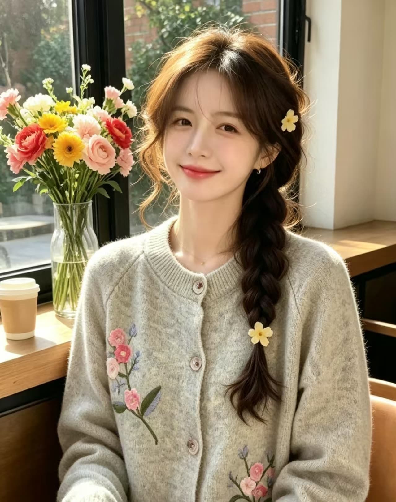 새로운 약화 된 양모 라운드 넥 니트 오픈 가디건 자수 루즈핏 품격 다용도 맨위