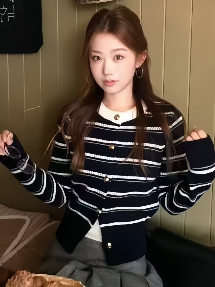 작은 샤넬 스타일 스트라이프 니트 오픈 가디건 맨위 여성 2026 겨울 새로운 한 부서 라운드 넥 두꺼운 스웨터 코트 여성 의류