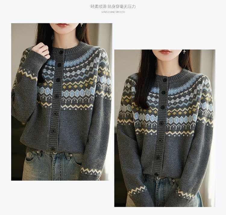고급 패션 다용도 공정한 섬 자카드 니트 오픈 가디건 여성 스웨터 가을 겨울 새로운 외국 가스 카디건 맨위 상세 이미지 16