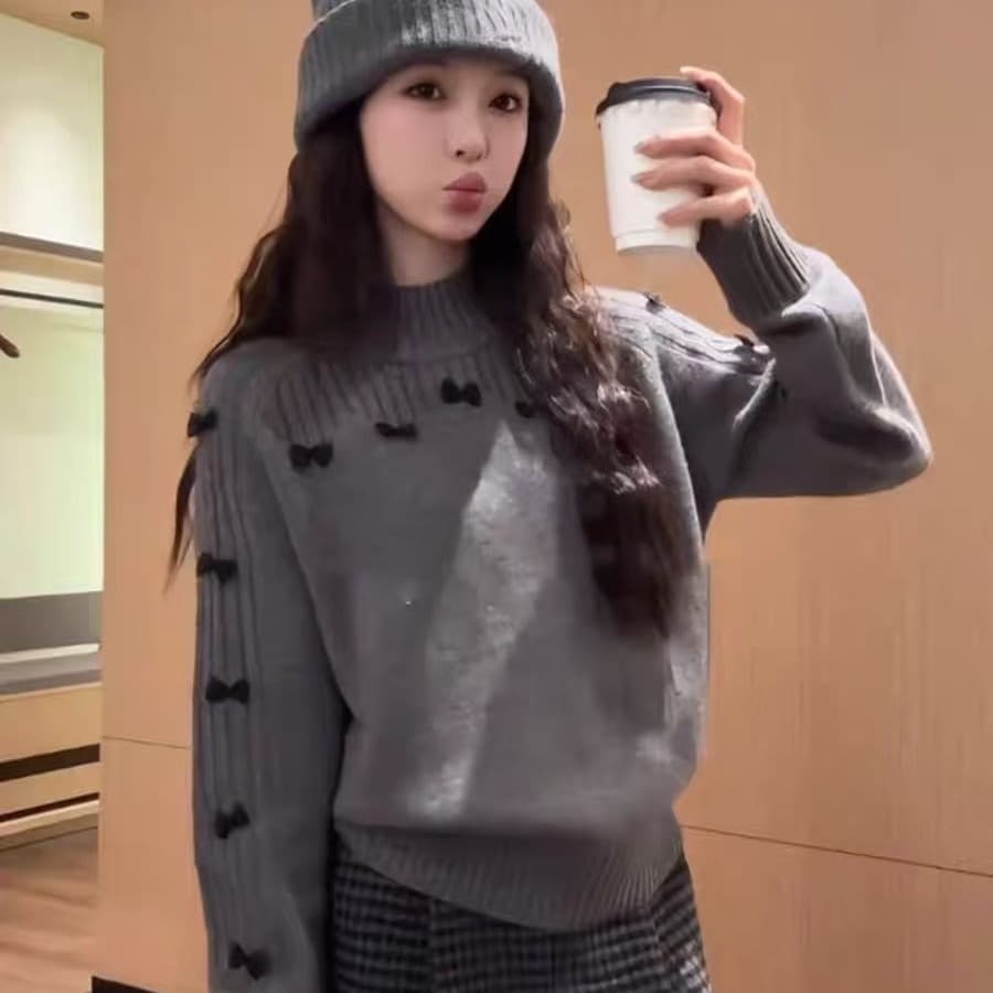 한 부서 반하이넥 나비 매듭 스웨터 인사이드 가져 가라. 여성 가을 겨울 니트 기본 셔츠 새로운 한 부서 연령 감소 슬림해 보이는 맨위