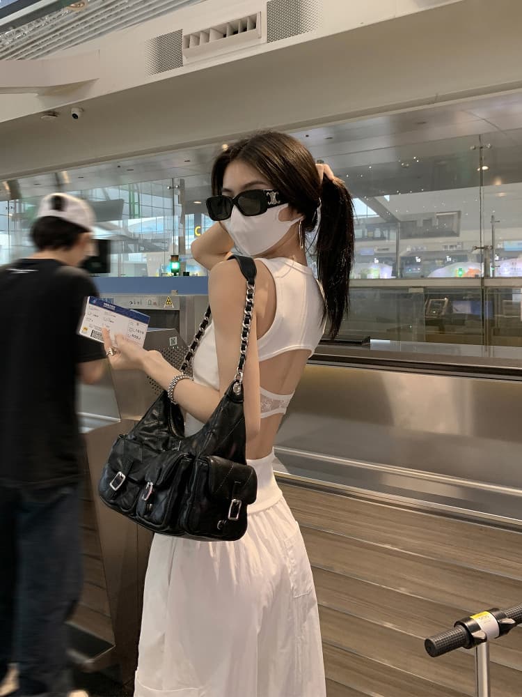 뒤로 홀로우 아웃 조끼 디자인 센스 핫걸 패치워크 레이스 민소매 맨위 여성 한 부서 니트 티셔츠 상세 이미지 4