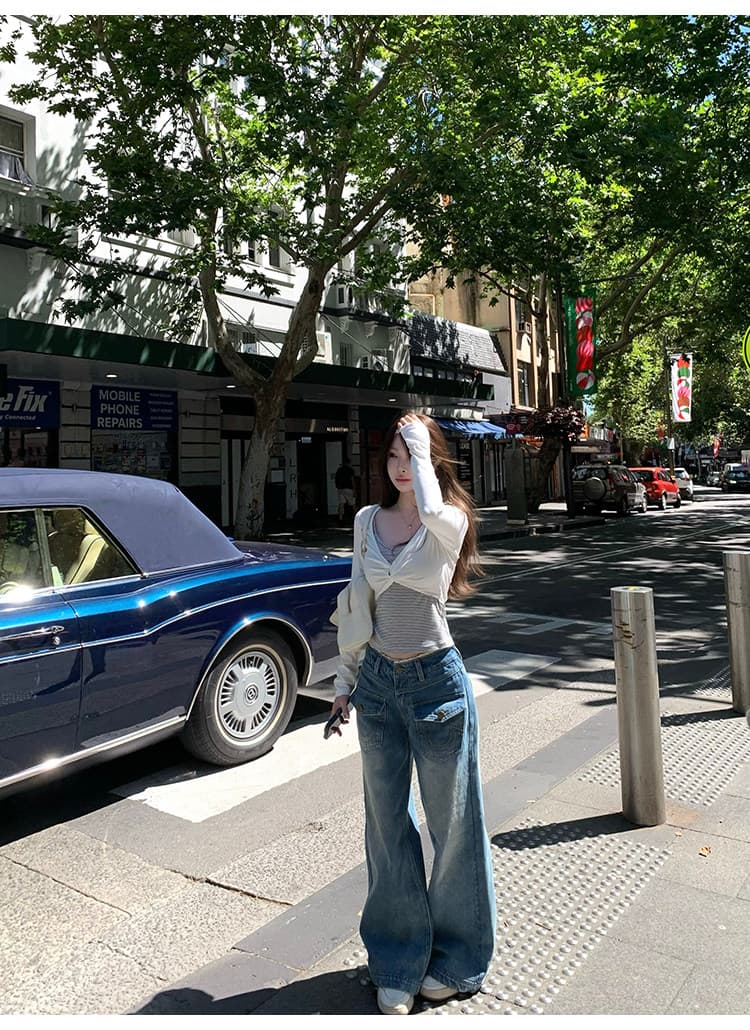 suuuicee 낭만주의 바 서울 남자 페이크 레이어드 비틀림 디자인 센스 스트라이프 긴팔 티셔츠 배색 니트 맨위 상세 이미지 18