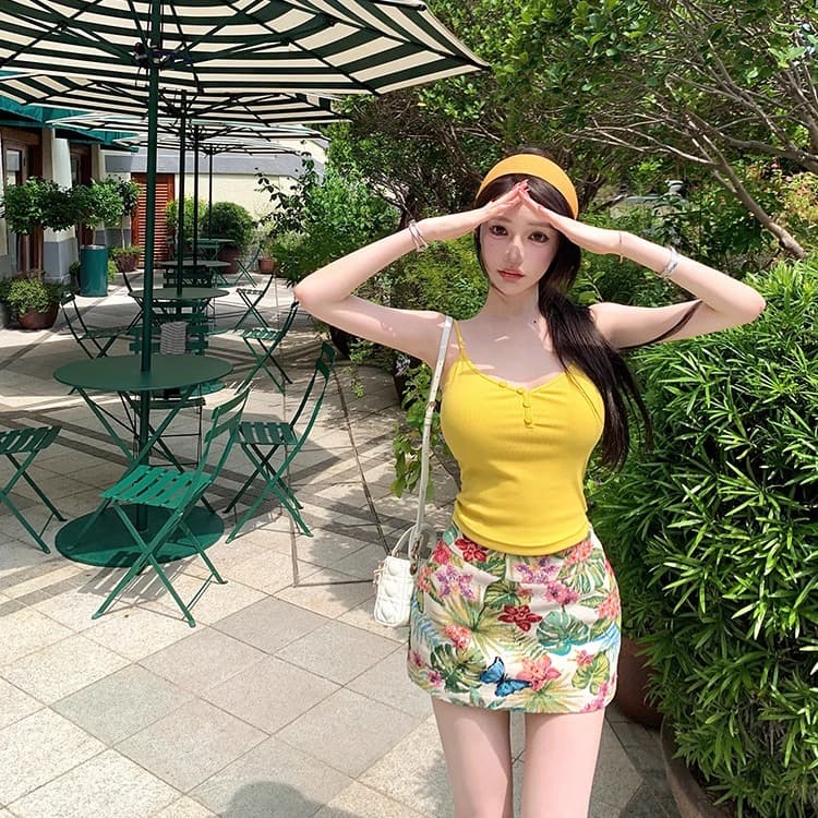 chill 챠오어 신들 소녀 몸매 가꾸기 허리 수축 황색 캐미솔 여름 이미지 2