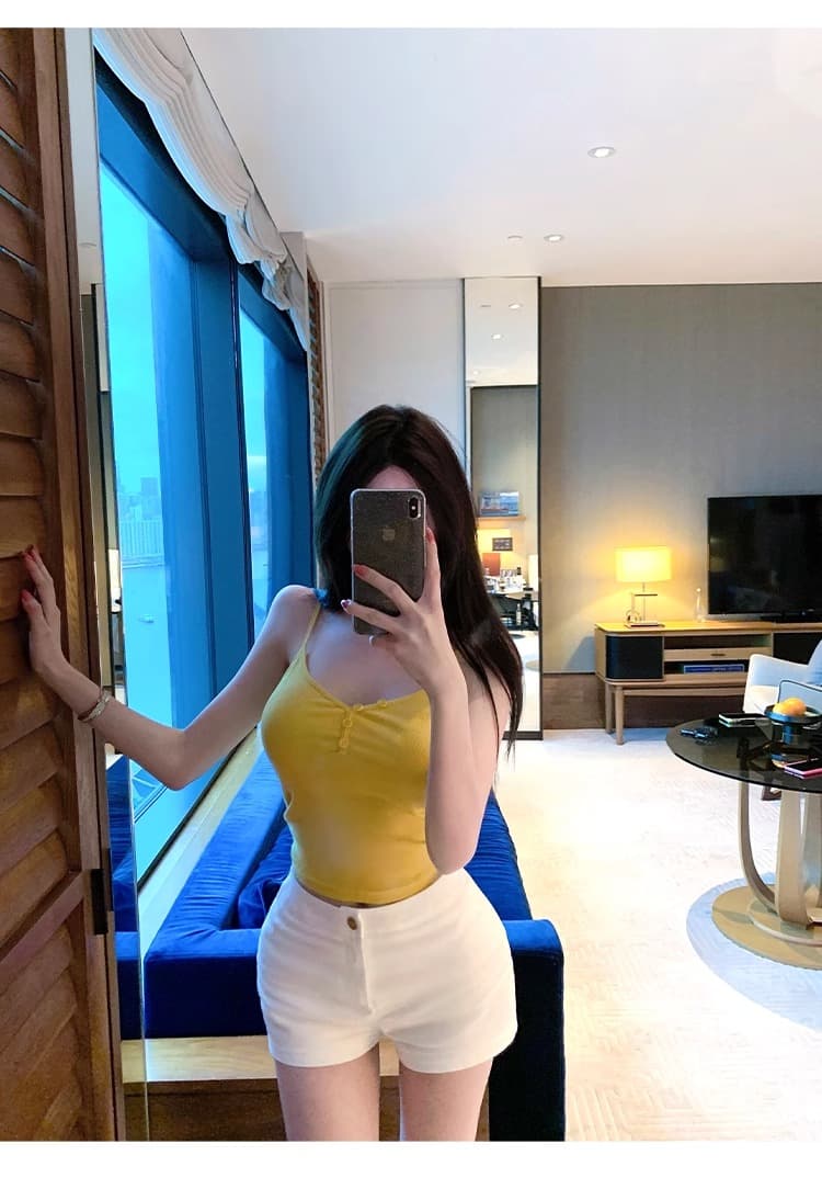 chill 챠오어 신들 소녀 몸매 가꾸기 허리 수축 황색 캐미솔 여름 상세 이미지 7
