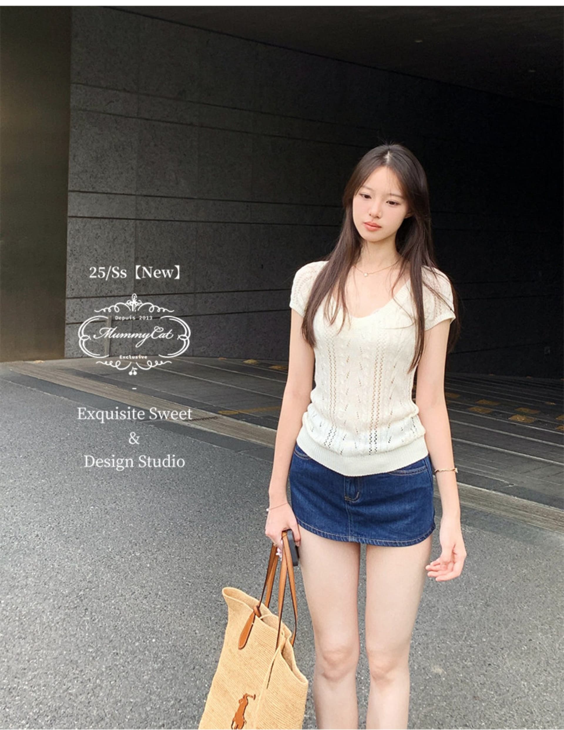 mummy cat 계란 놓기 야옹 사랑 언어 직물 고대 조기 아름다움 V넥 홀로우 아웃 마이크로 ~을 통해 슬림해 보이는 니트 티셔츠 상세 이미지 20