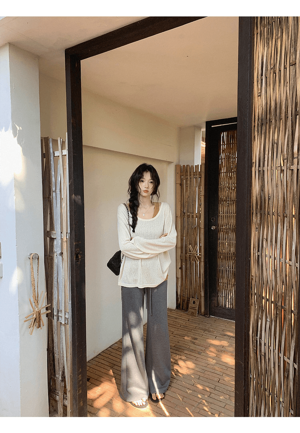 장 베이 베이 ibell 라이 경기 서울 주간 실크 양모 레트로 느슨함 센스 얇고 가벼운 통기성 스택 착용 배색 투피스 세트 상세 이미지 5