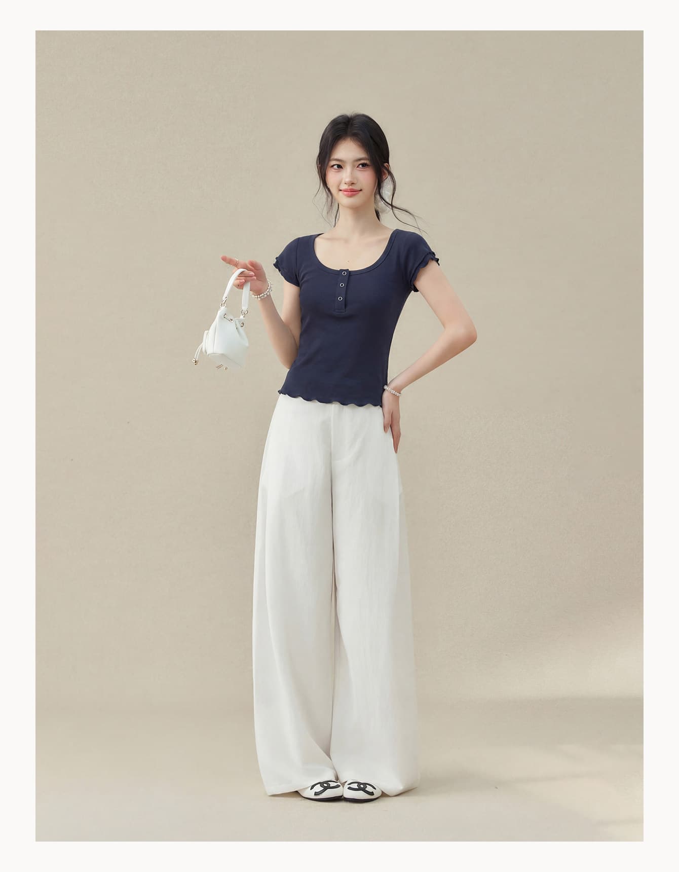 Ouyang 안녕하세요. 재미있는 도트 무늬 회색 u 칼라 작은 날다 소매 반팔 티셔츠 여성 여름 허리 수축 몸매 가꾸기 쇼트 스타일 맨위 상세 이미지 11