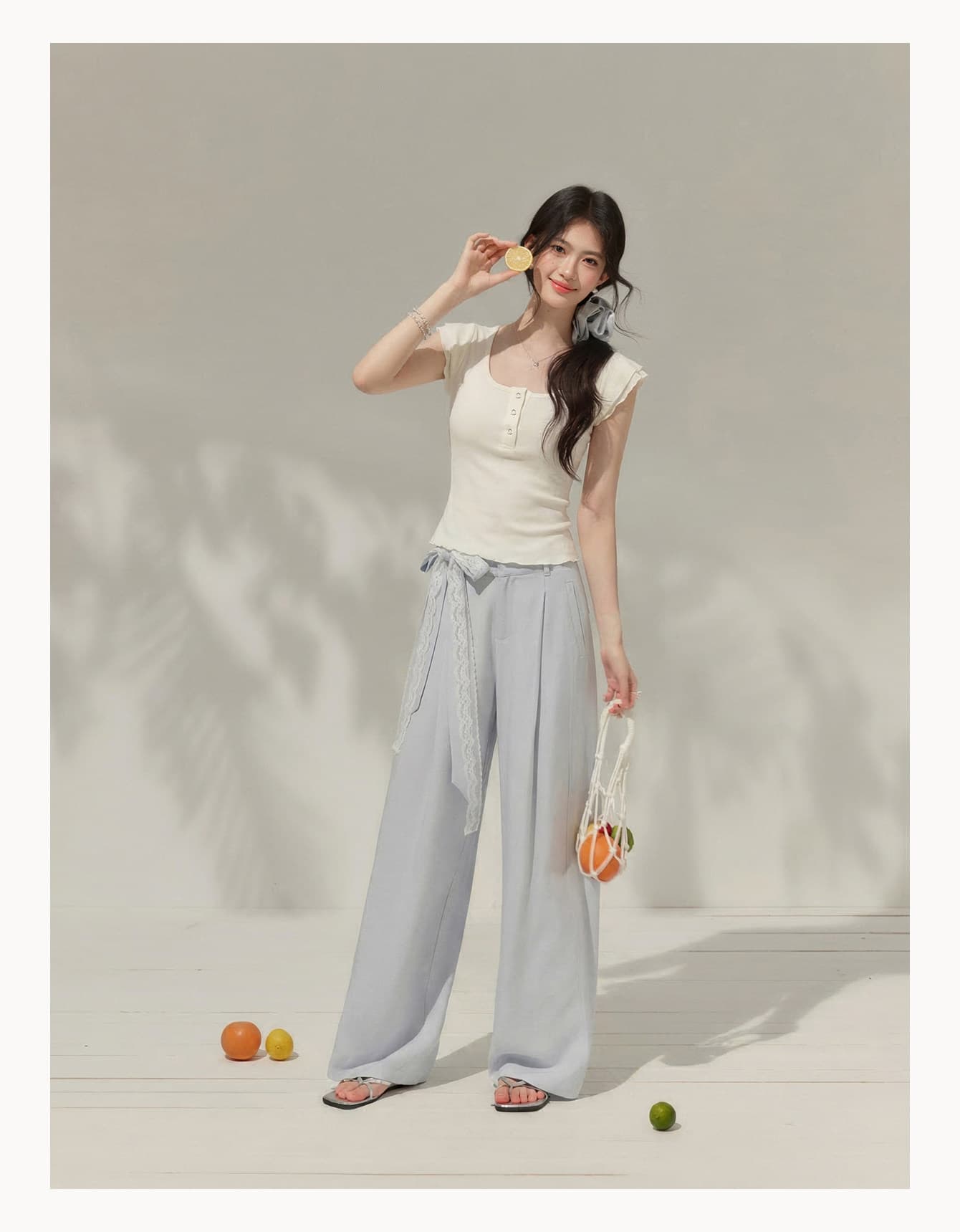 Ouyang 안녕하세요. 재미있는 도트 무늬 회색 u 칼라 작은 날다 소매 반팔 티셔츠 여성 여름 허리 수축 몸매 가꾸기 쇼트 스타일 맨위 상세 이미지 12