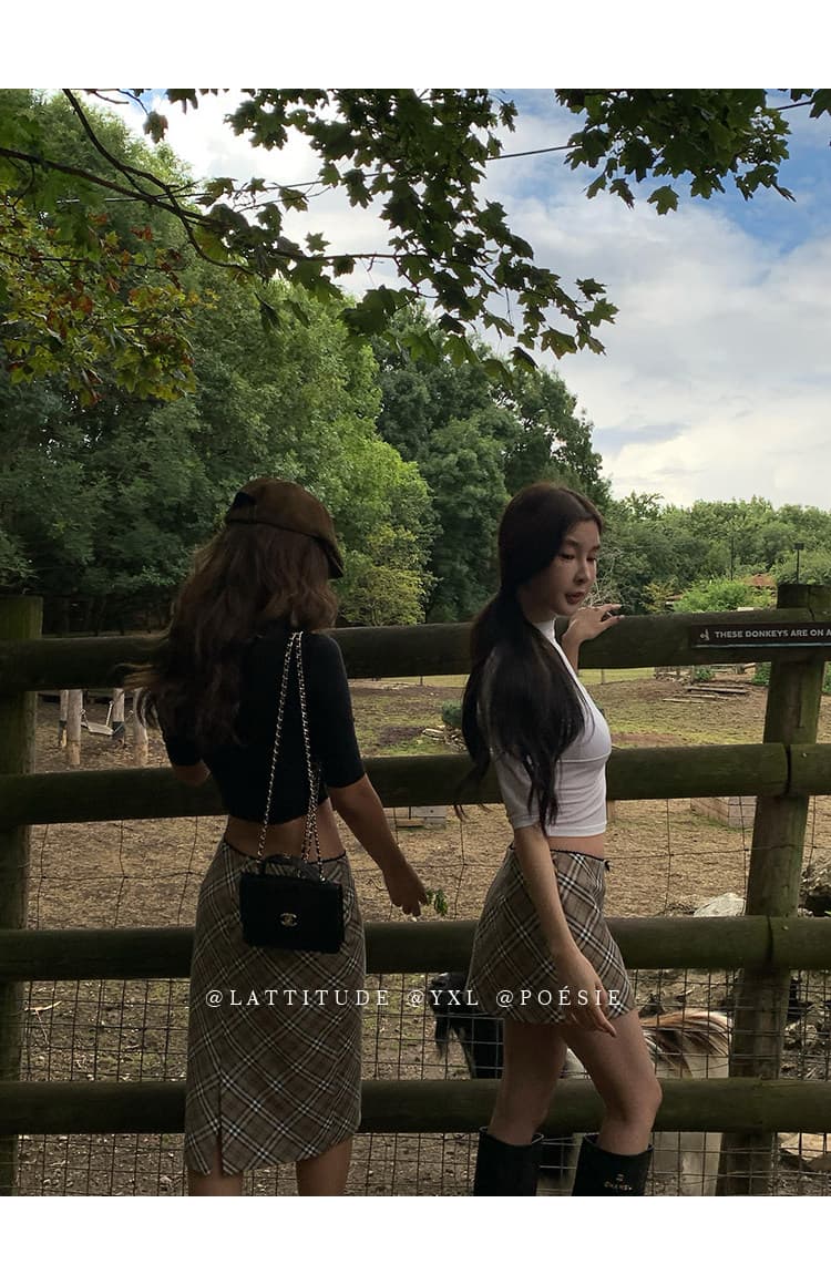lattitude 양 작은 왜가리 첼시 레트로 체크무늬 반신 스커트 여성 레이스 허리 머리 핫걸 타이트 스커트 여성 상세 이미지 23