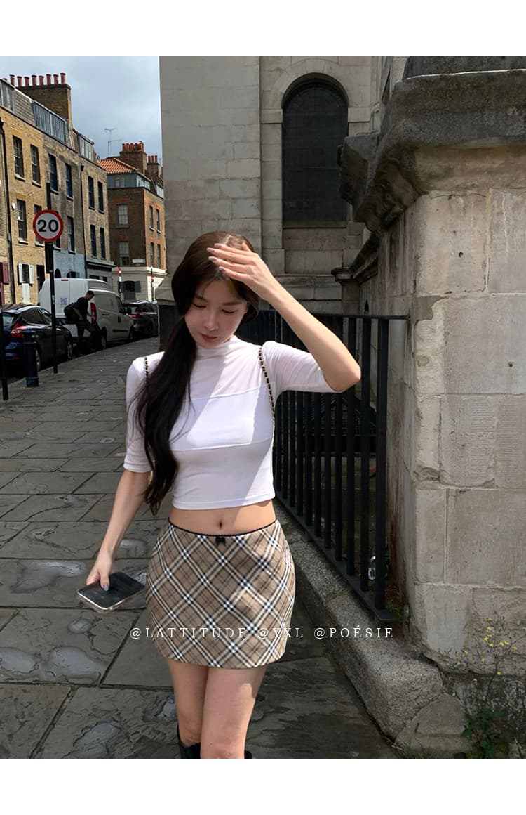 lattitude 양 작은 왜가리 첼시 레트로 체크무늬 반신 스커트 여성 레이스 허리 머리 핫걸 타이트 스커트 여성 상세 이미지 24