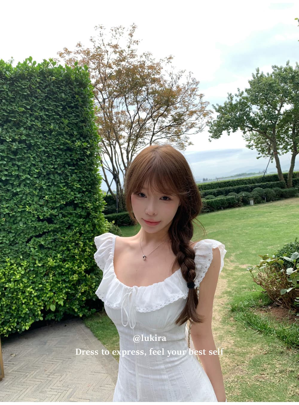 lukira 아름다운 샤오 바이 흰색 꽃 프릴 작은 날다 소매 여성 드레스 봄 여름 허리 수축 한 마디 미니 스커트 상세 이미지 20