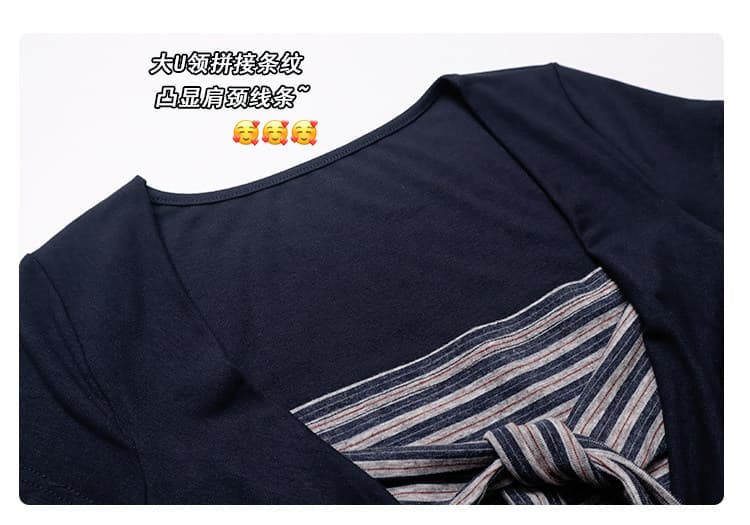 다우 시시 일광 틈 블루 레트로 학원 스타일 가슴 나비 레이스업 맨위 여름 허리 측면 펌프 Pleat 티셔츠 상세 이미지 6