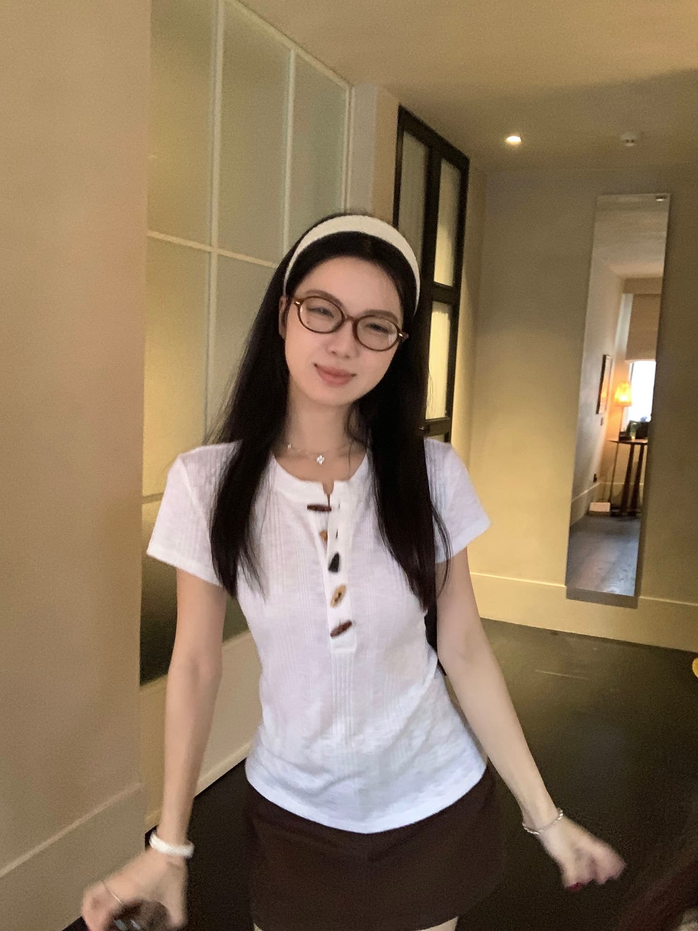 우 77 대나무 마디 면 질감 센스 소뿔 버클 반팔 티셔츠 여성 작은 키 몸매 가꾸기 슬림해 보이는 다용도 인사이드 잡아라. 의류 여름 상세 이미지 17