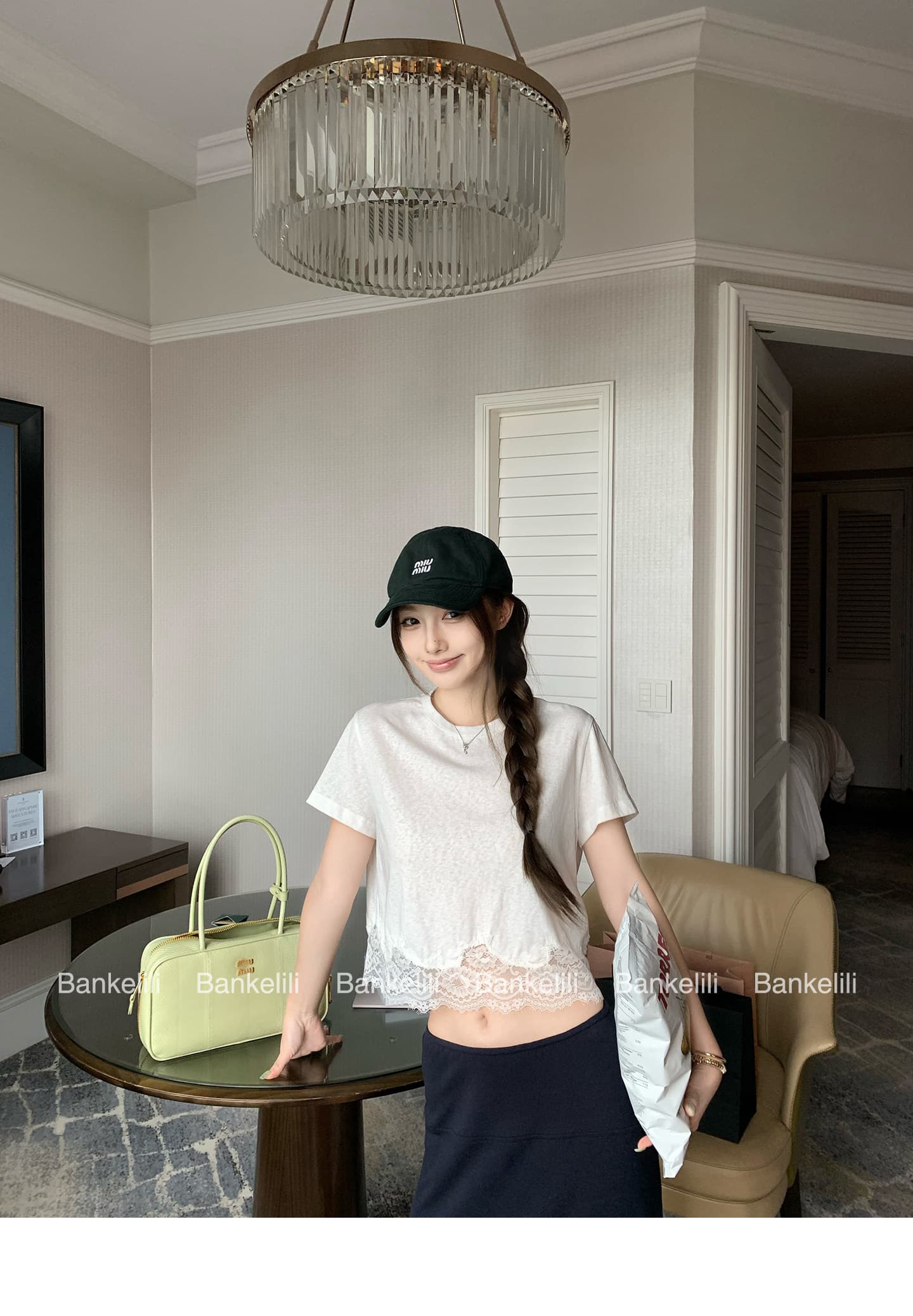 밤나무 코코아 bankelili 산소 miu 버전 천 골드 센스 레이스 레이스 티셔츠 슬림해 보이는 여성 상세 이미지 7
