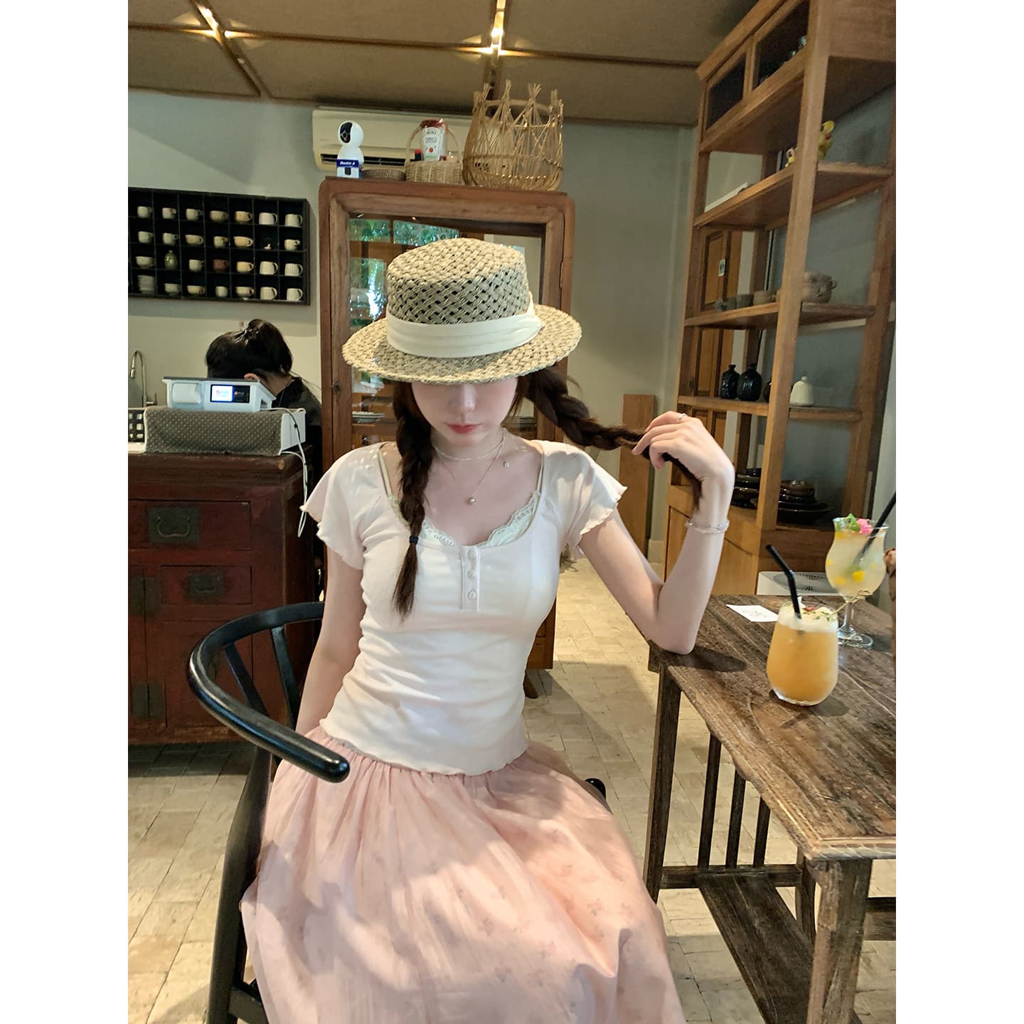 송 보여주기 妍 seniors 고대 조기 센스 회색 망토 스타일 민소매 조끼 디자인 센스 둘 착용 반팔 티셔츠 맨위 상세 이미지 2