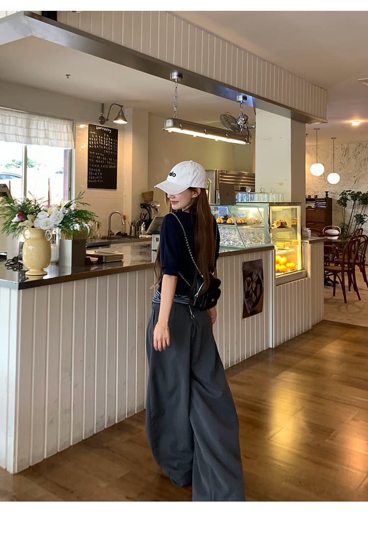 송 긍정적 인 En 해군 싸움 스트라이프 루즈핏 V넥 블라우스 u 칼라 몸매 가꾸기 슬립 사실 두 조각 상세 이미지 18