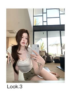 bigking 다이 킨 홈 얕은 욕망 마이크로 대 u 칼라 레이스 측면 반팔 티셔츠 여성 몸매 가꾸기 순수한 욕망 맨위 상세 이미지 6