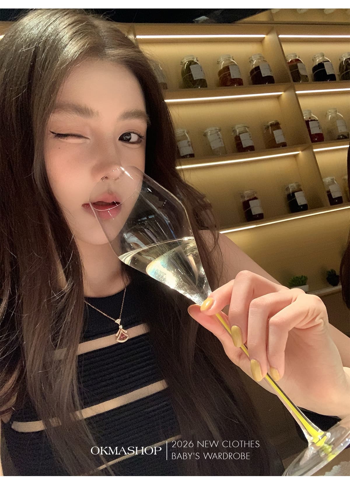 okmashop 장 원 영어 같은 단락 민소매 여성 드레스 여름 고급 센스 품격 홀로우 아웃 허리 수축 치마 상세 이미지 2