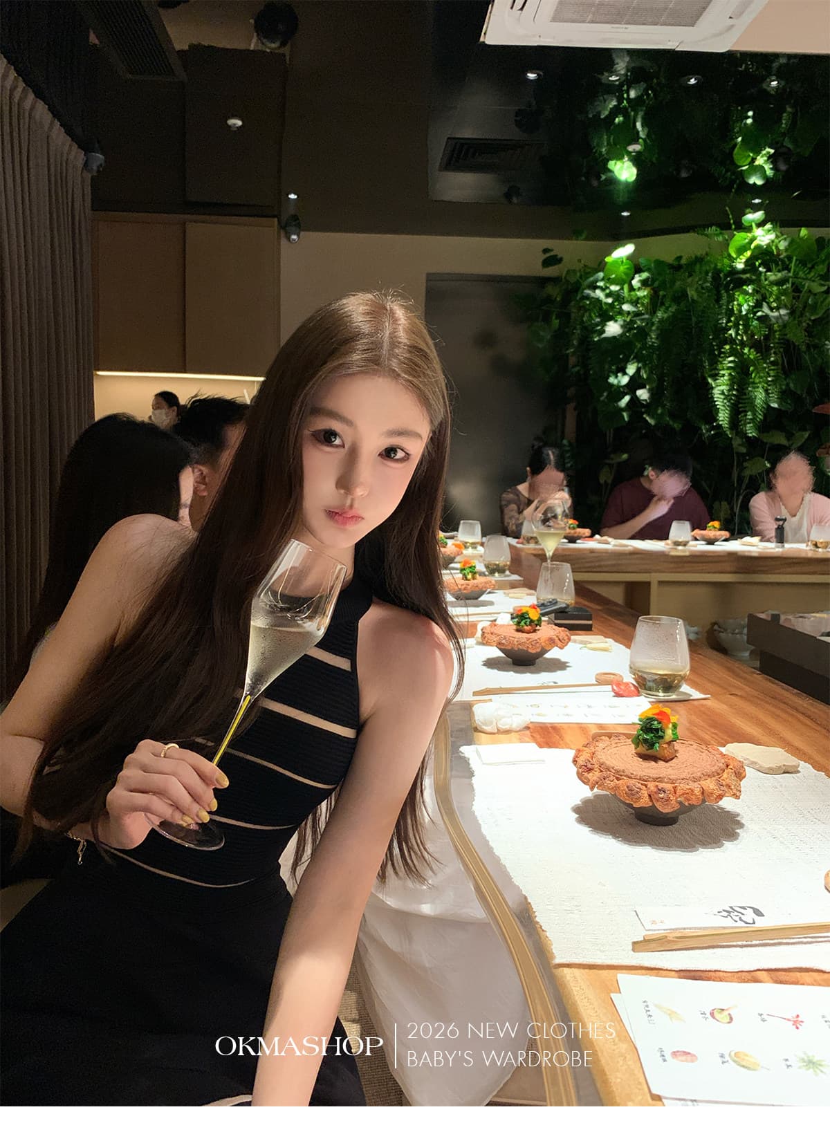 okmashop 장 원 영어 같은 단락 민소매 여성 드레스 여름 고급 센스 품격 홀로우 아웃 허리 수축 치마 상세 이미지 18